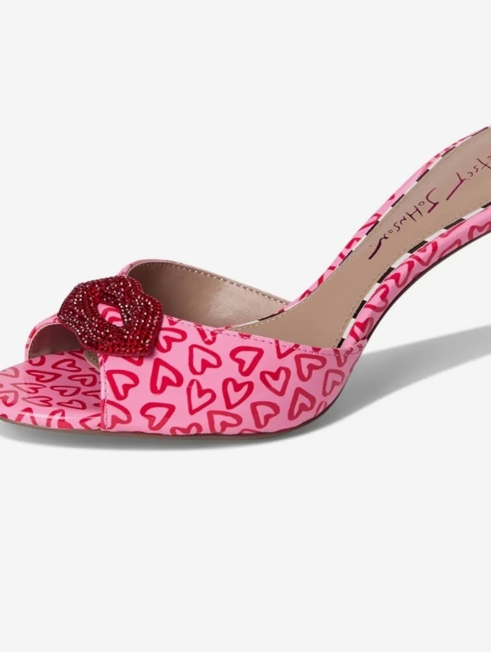 💕▪️Betsey Johnson▪️ Casidy Pink Heart-Print High Heel Mules - Picture 7 of 7